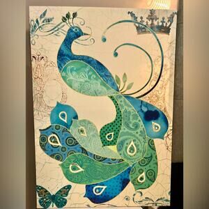 Peacock canvas art with jewels